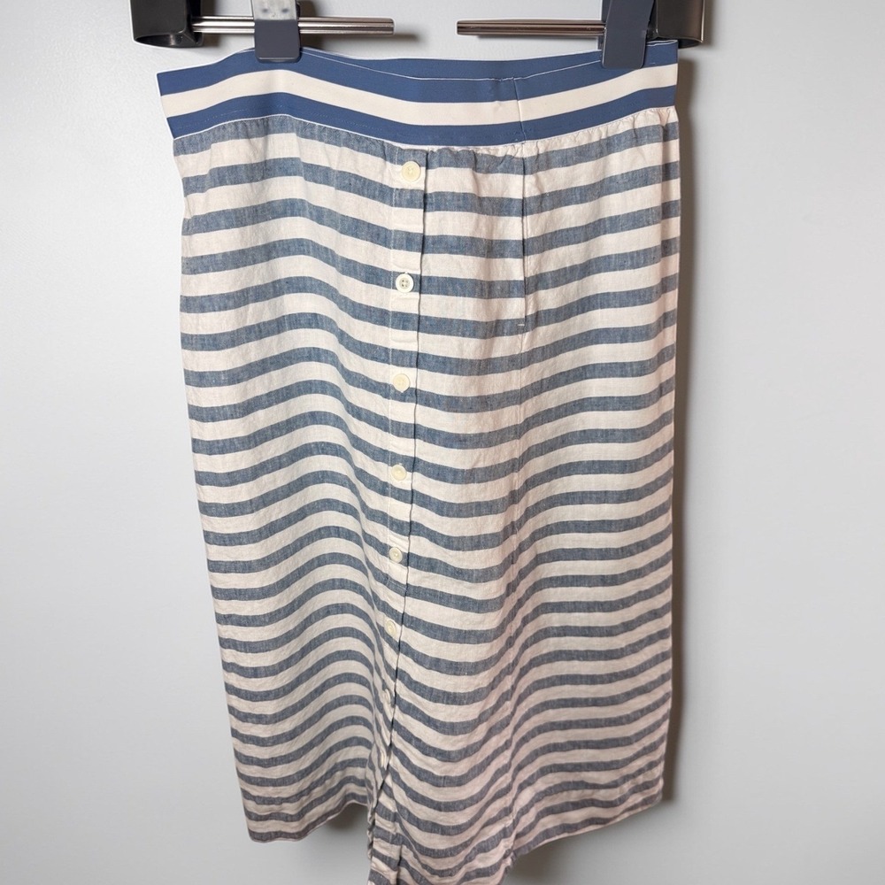 J. Jill‎ Love Linen Blue White Striped Button Front Midi Skirt Womens Large L